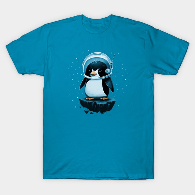 Space Penguin in Blue T-Shirt by Hasgaha